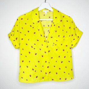 Abound Yellow Strawberry Print Button Up Blouse XXS